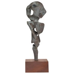 Myrna Nobile Abstract Bronze Sculpture in Motion on Walnut Base 1960s Calif Art