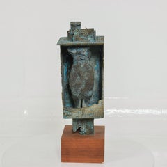 Myrna Nobile Escultura Brutalista Abstracta de Bronce Desnudo Plataforma de Madera de Nogal Años 60