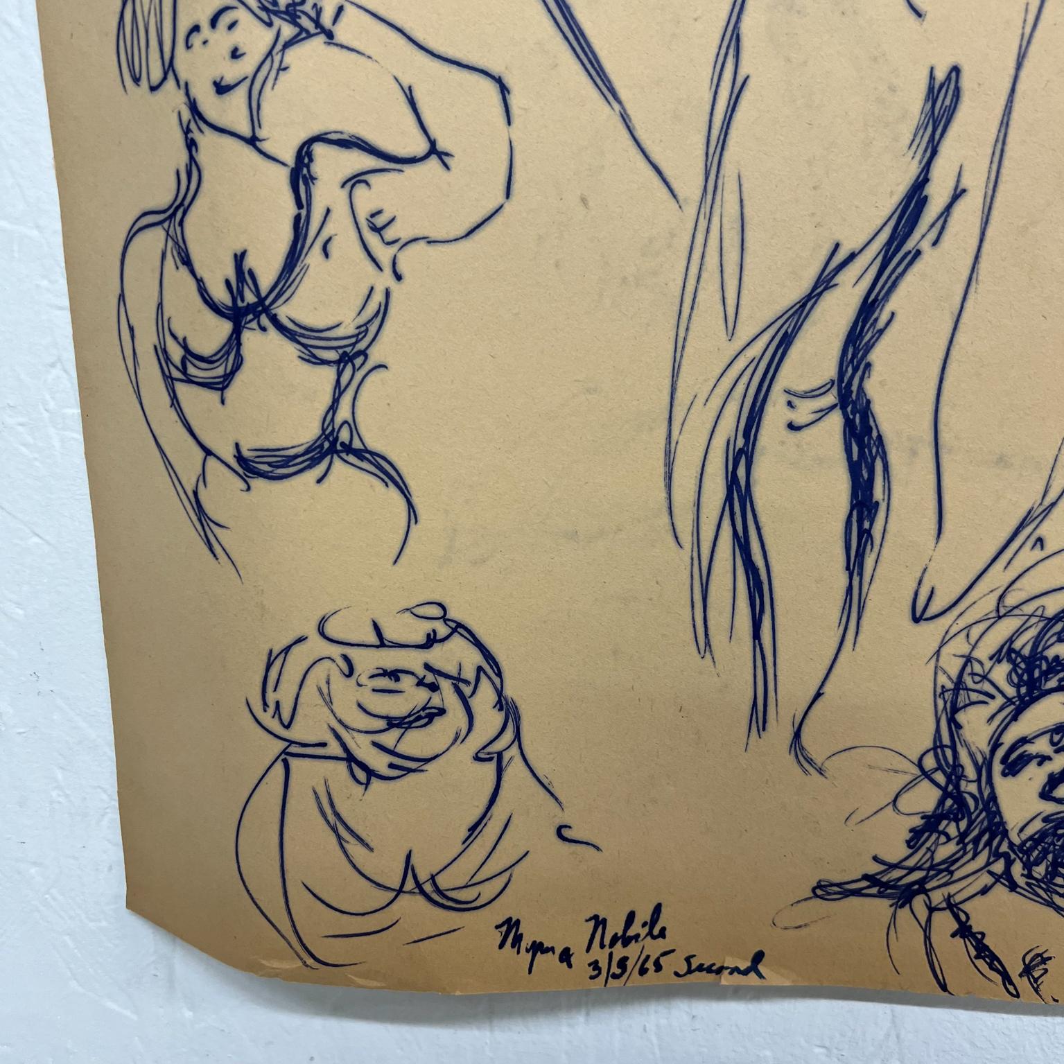 Mid-Century Modern Myrna Nobile Nude Art Paper Drawing #1 Signed 3/5/65 San Diego CA For Sale