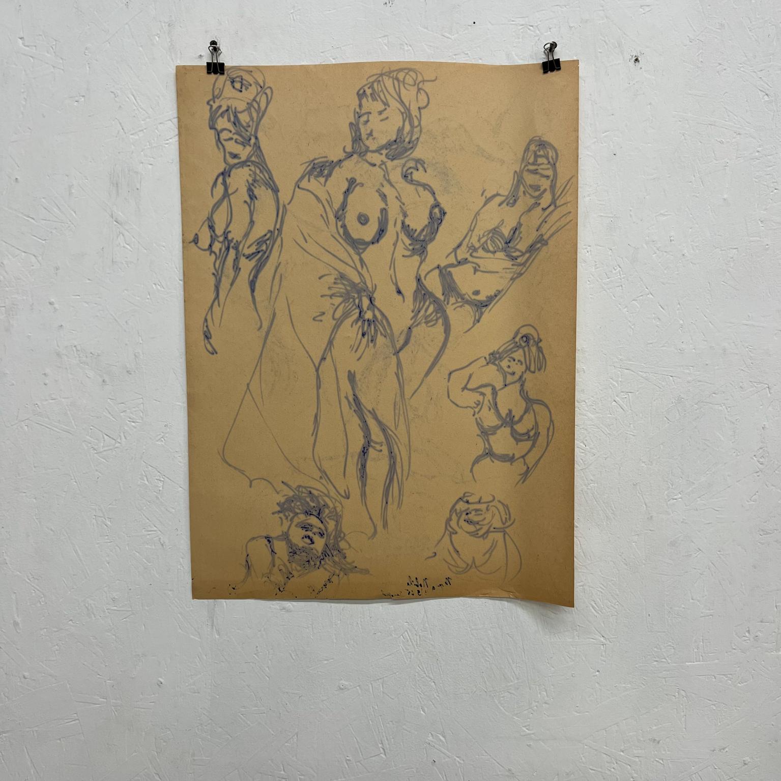Myrna Nobile Nude Art Paper Drawing #1 Signed 3/5/65 San Diego CA For Sale 1