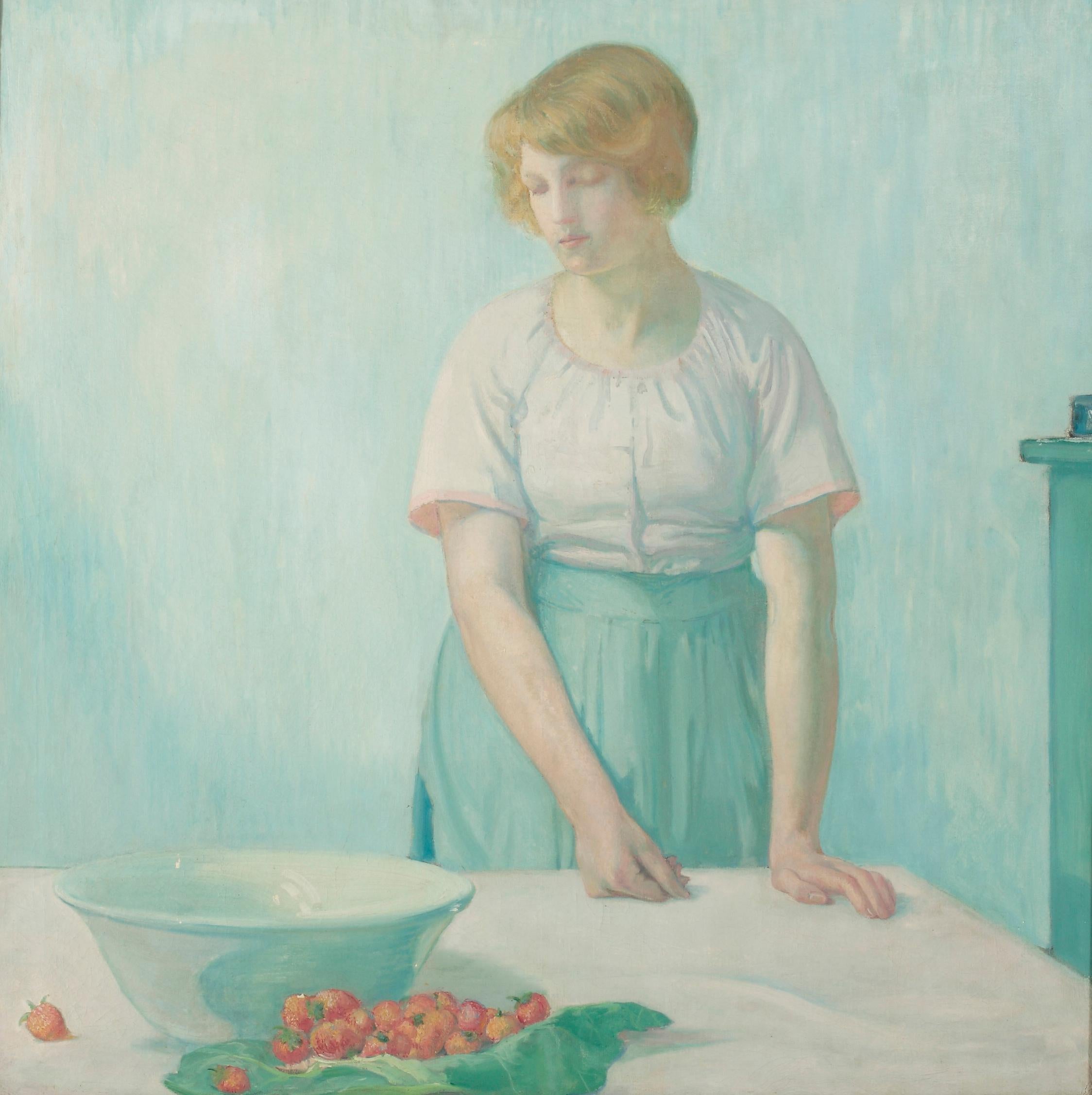 Myron Barlow Interior Painting - Woman with Strawberries