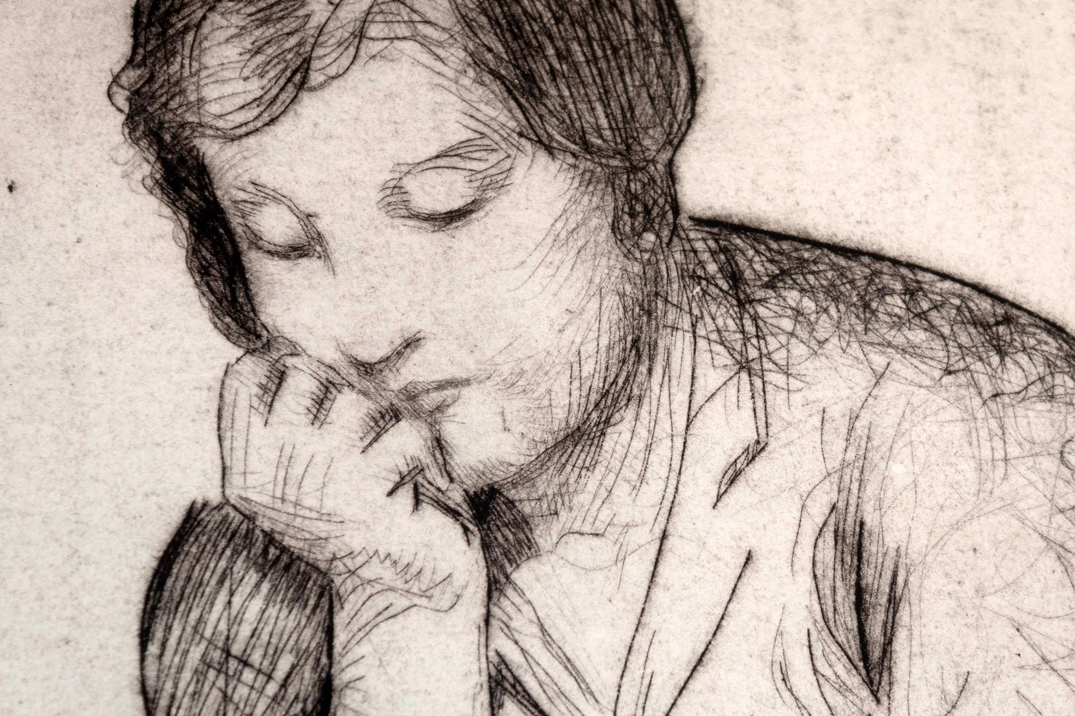 Myron Barlow sitzende Frau, signierte Vintage-Radierung auf Papier, amerikanischer Realismus, 1920er Jahre (Frühes 20. Jahrhundert) im Angebot