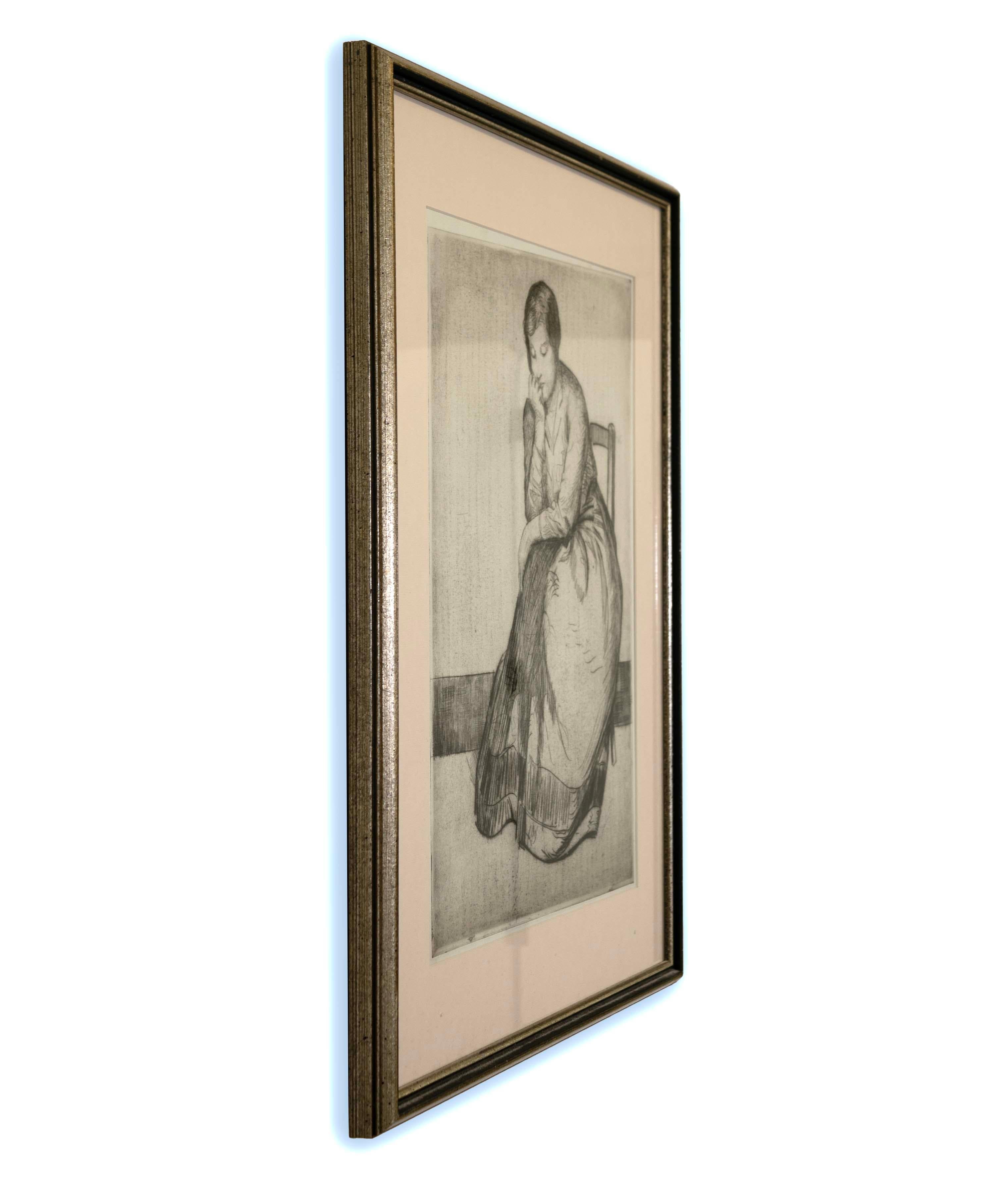 Myron Barlow Seated Woman Signed Vintage Etching on Paper American Realism 1920s For Sale 2