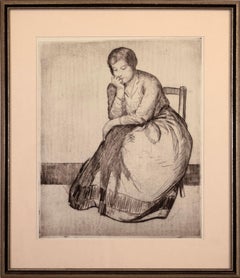Myron Barlow Seated Woman Signed Vintage Etching on Paper American Realism 1920s