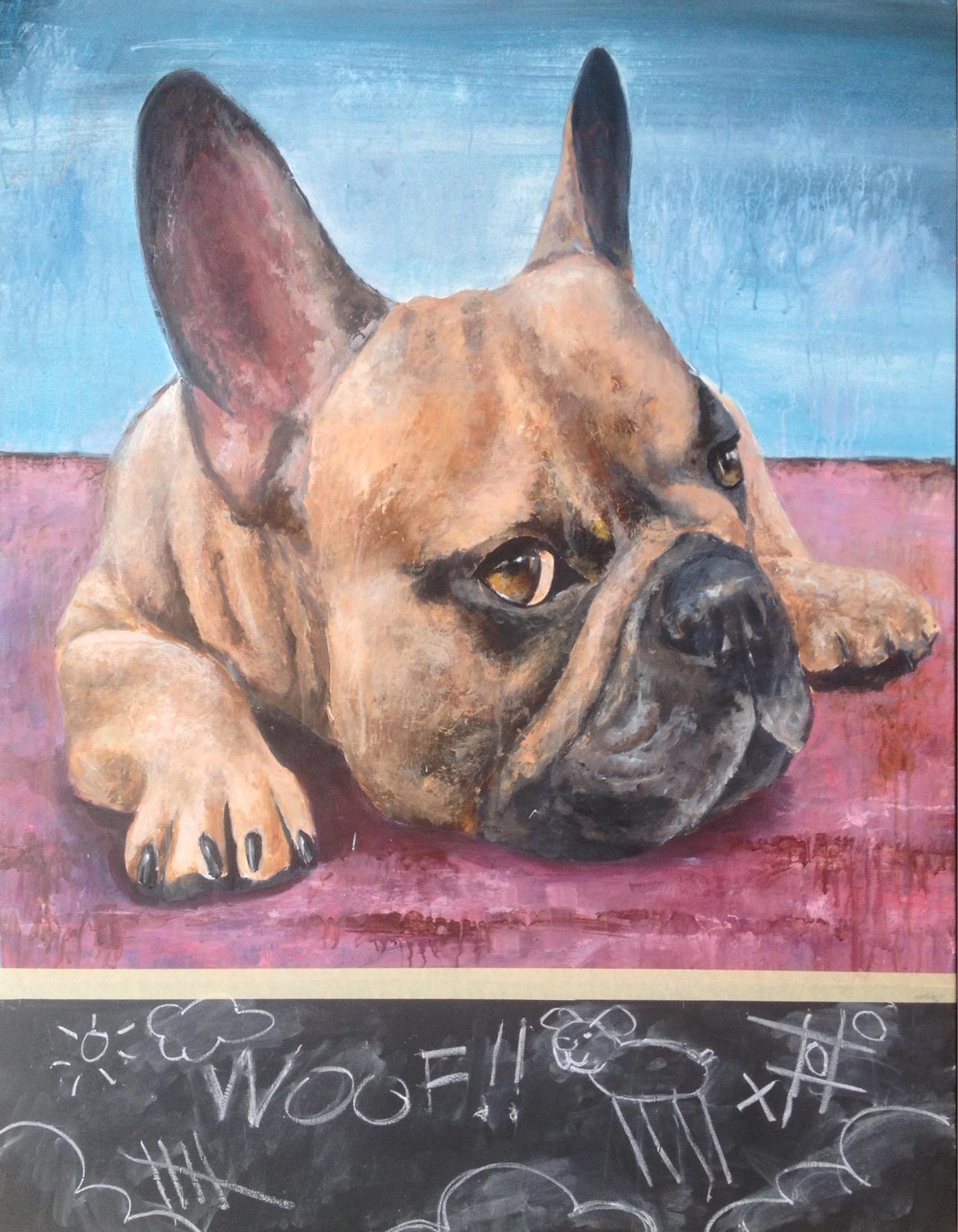 Myron Stephens Still-Life Painting - WOOF /  (French Bulldog)