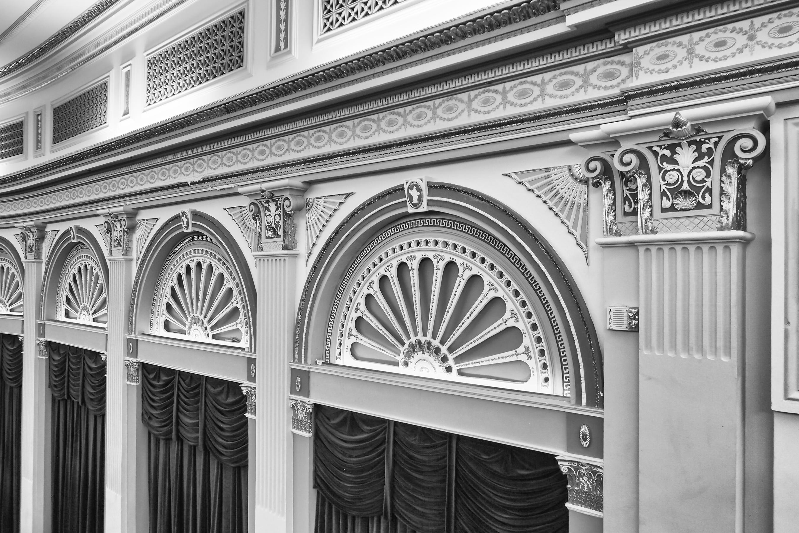 Myrtie Cope Black and White Photograph - "Arches Detail - Lucas Theatre" - architectural photography - Ezra Stoller