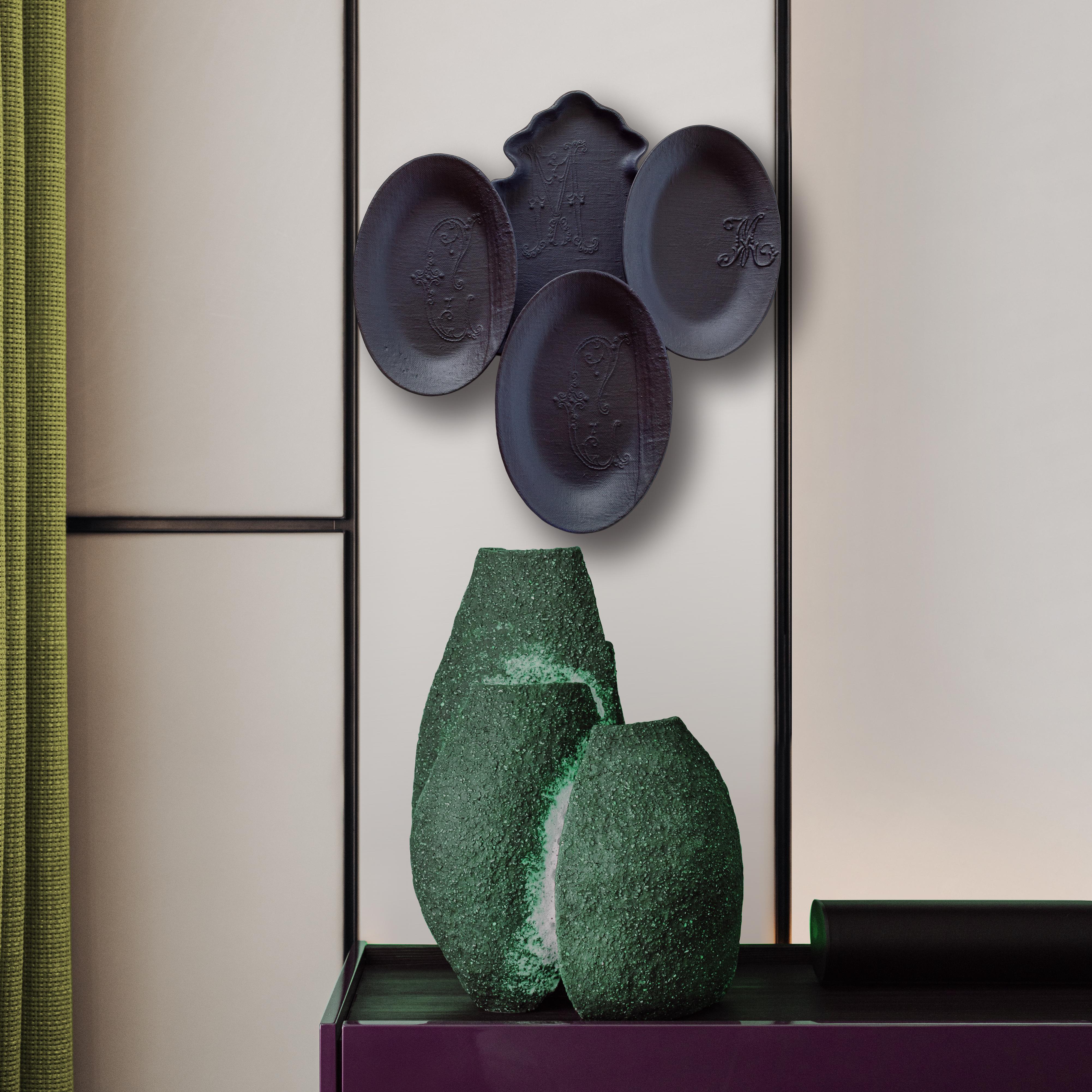 Contemporary Deep Purple Ceramic Wall Art Sculpture - 