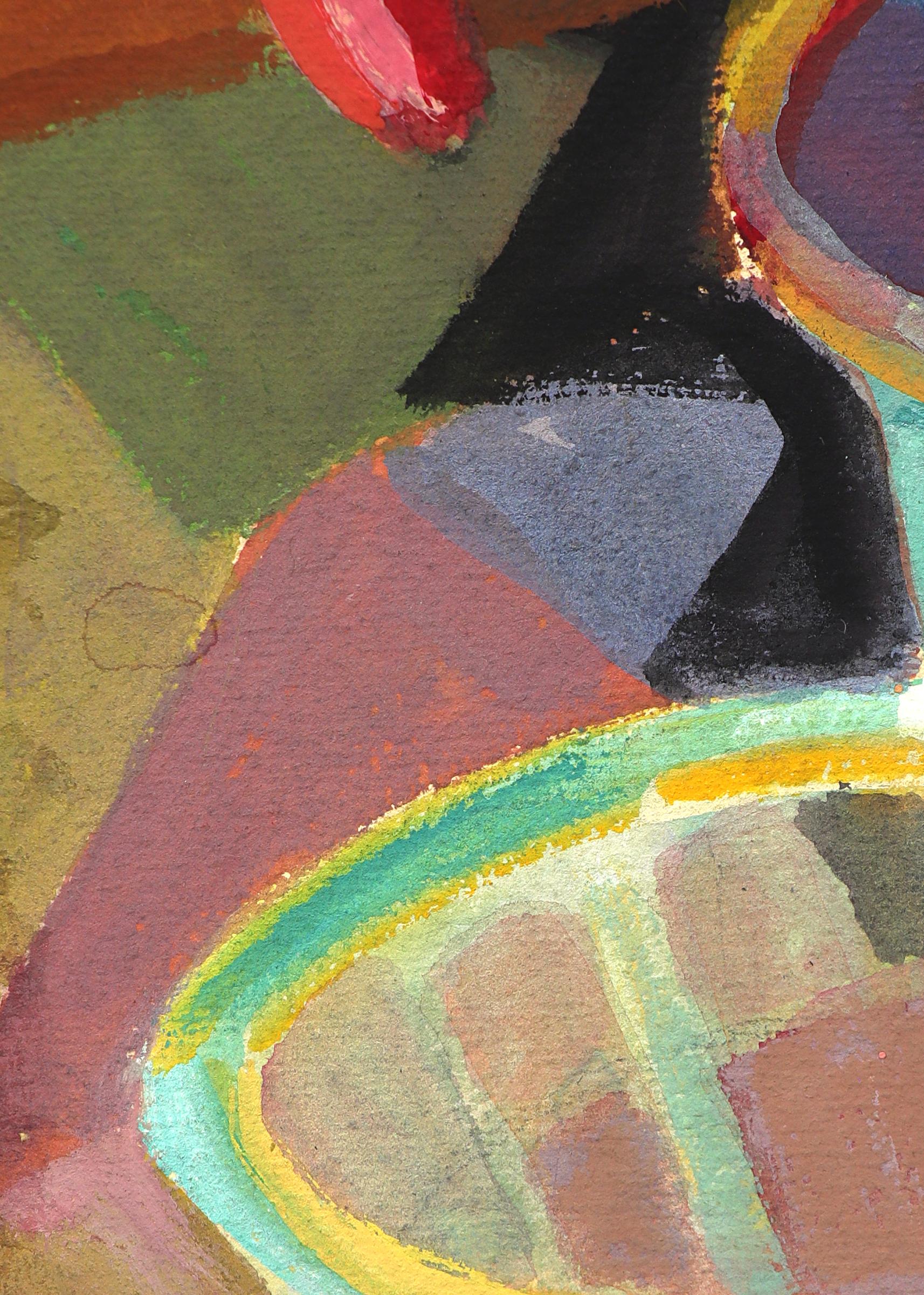 Modernist Semi Abstract Gouache Still Life Painting With Geometric Plants 1