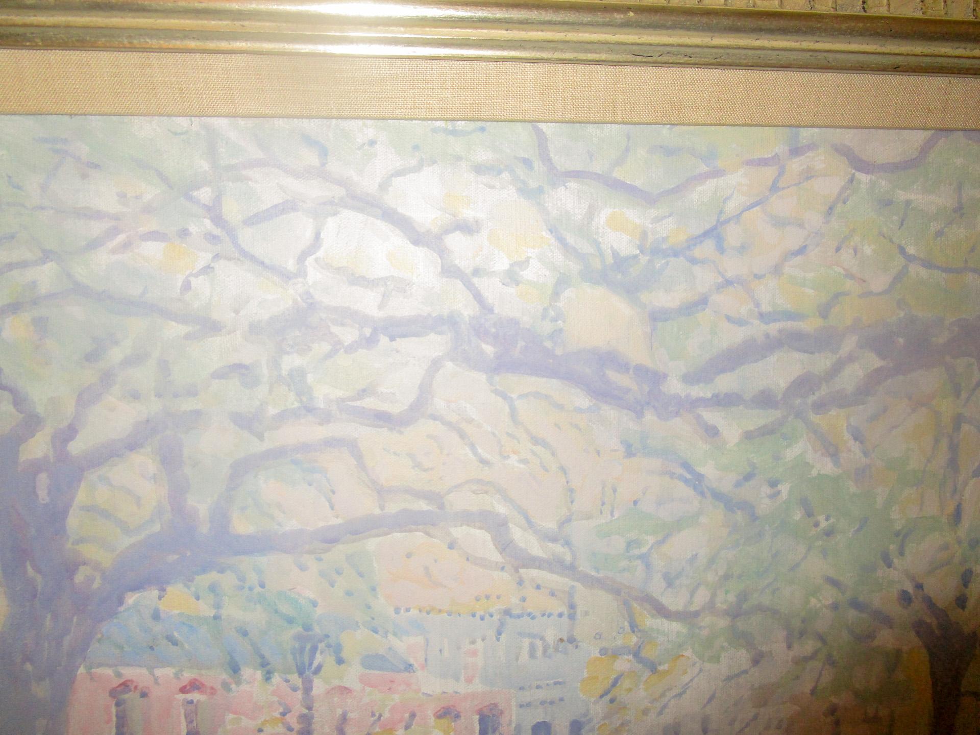 Modern Myrtle Jones Savannah Impressionist Painting of Old Pink House Reynolds Square