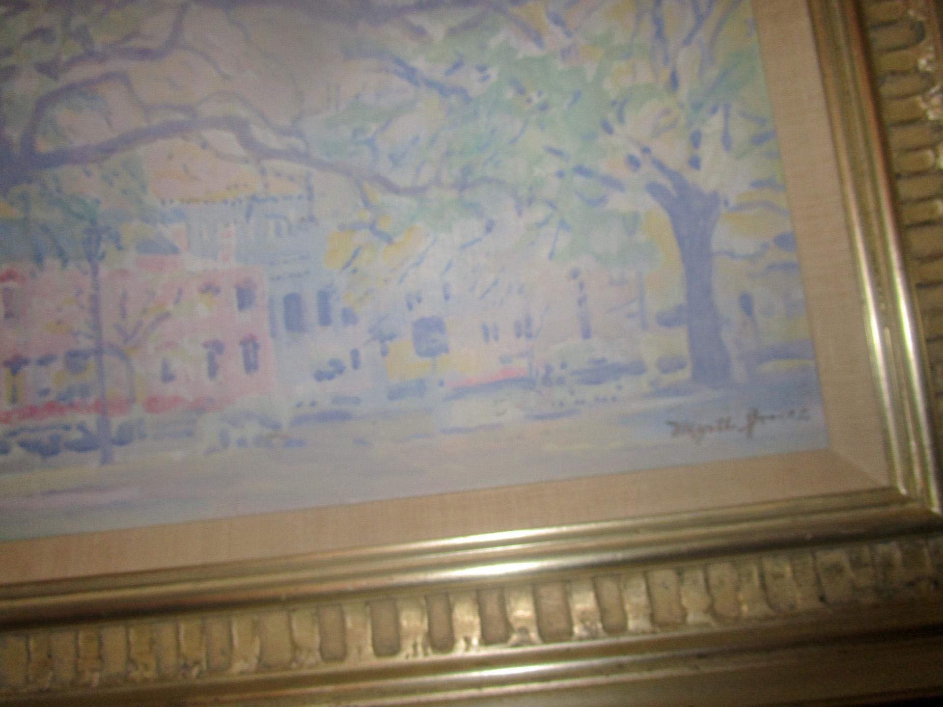 American Myrtle Jones Savannah Impressionist Painting of Old Pink House Reynolds Square