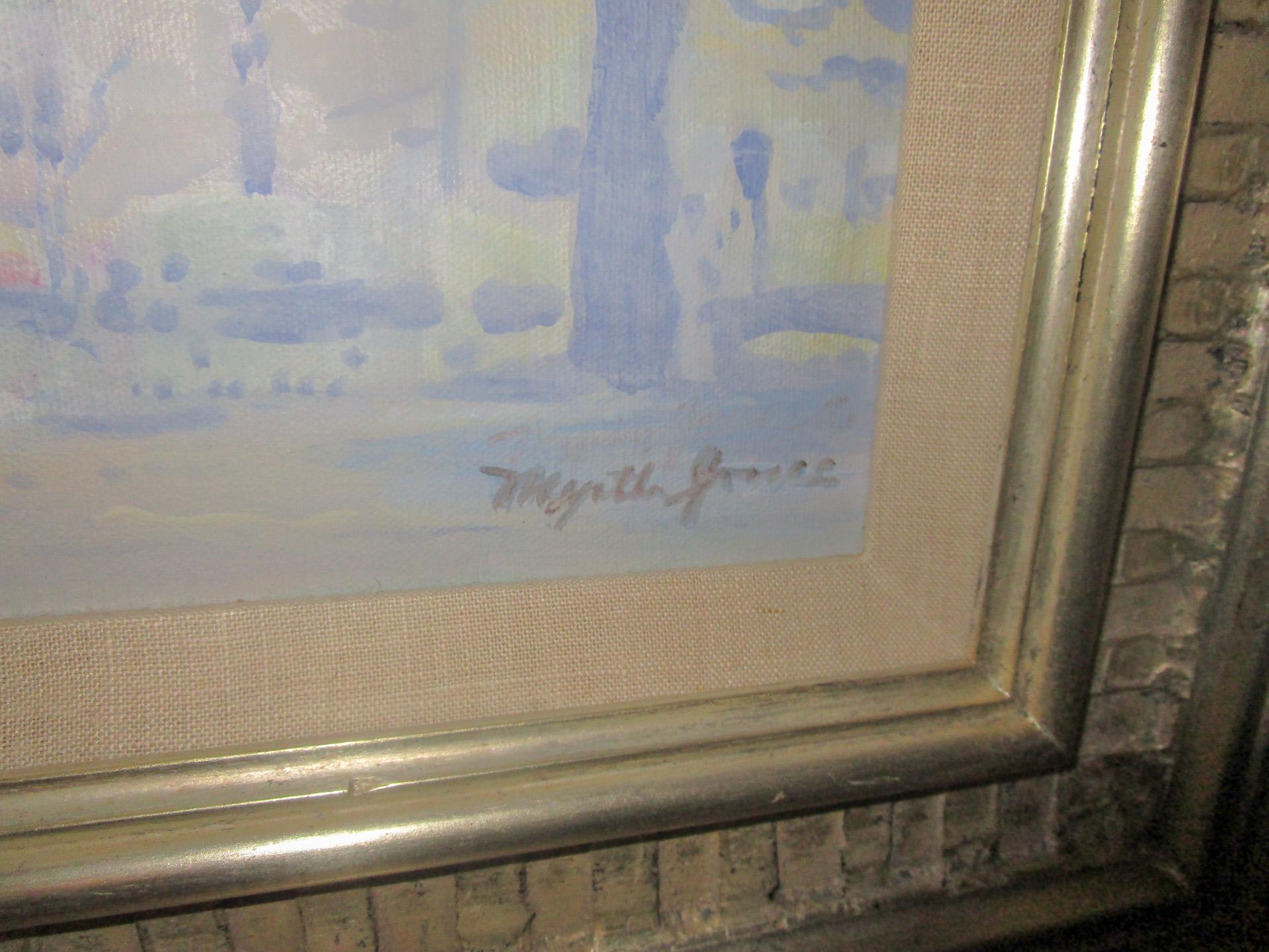 Late 20th Century Myrtle Jones Savannah Impressionist Painting of Old Pink House Reynolds Square