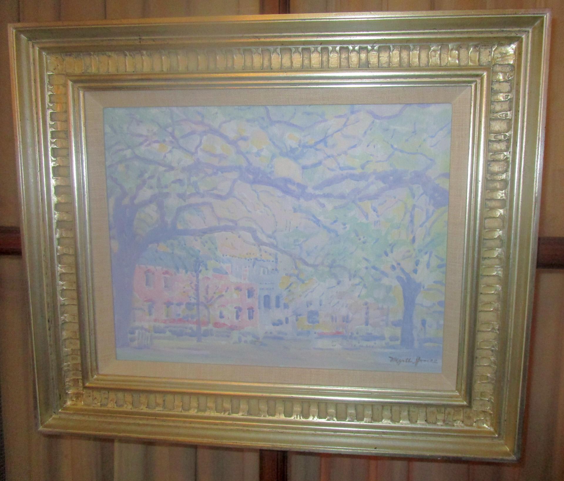 Acrylic Myrtle Jones Savannah Impressionist Painting of Old Pink House Reynolds Square