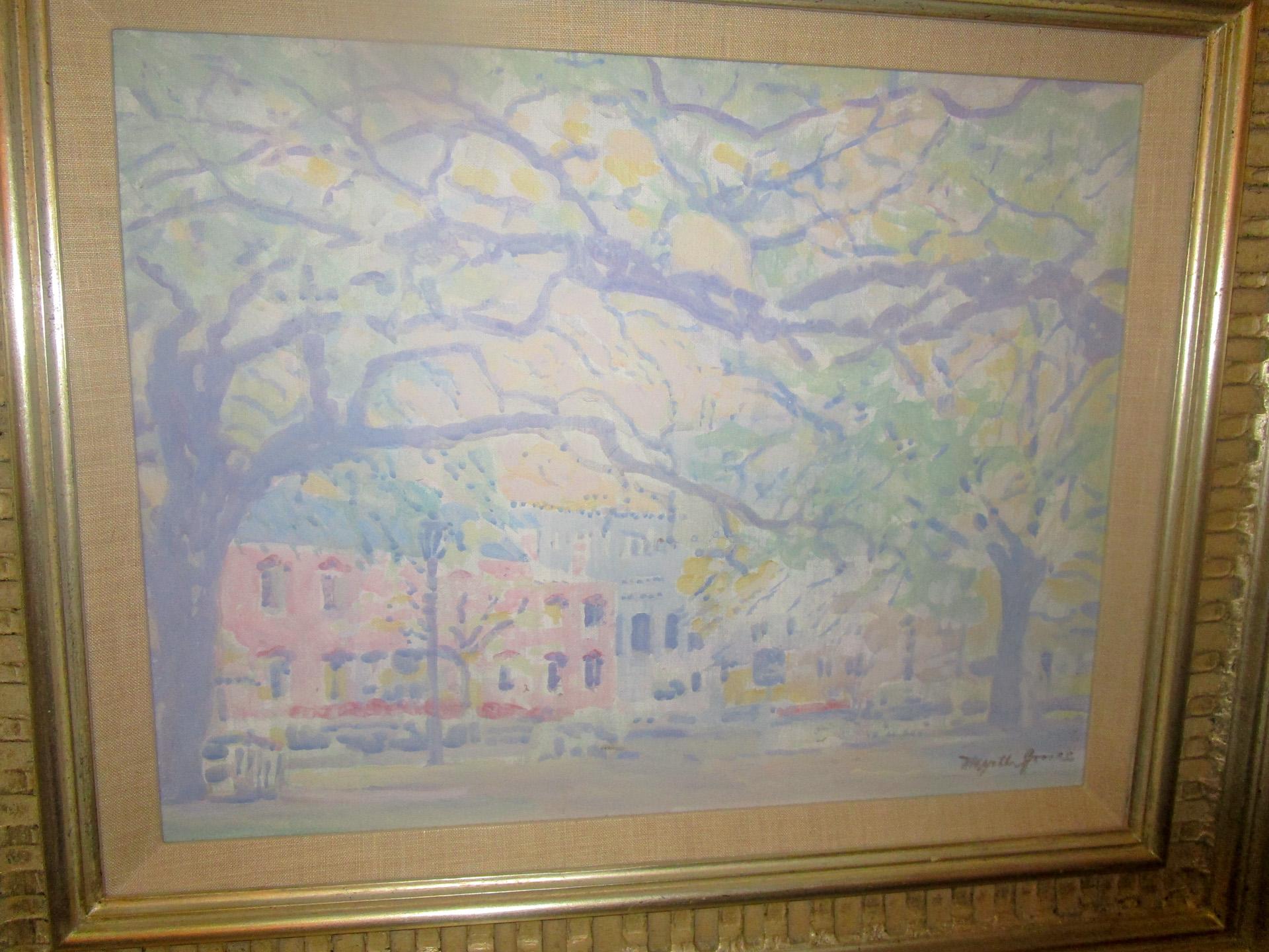Myrtle Jones Savannah Impressionist Painting of Old Pink House Reynolds Square 1