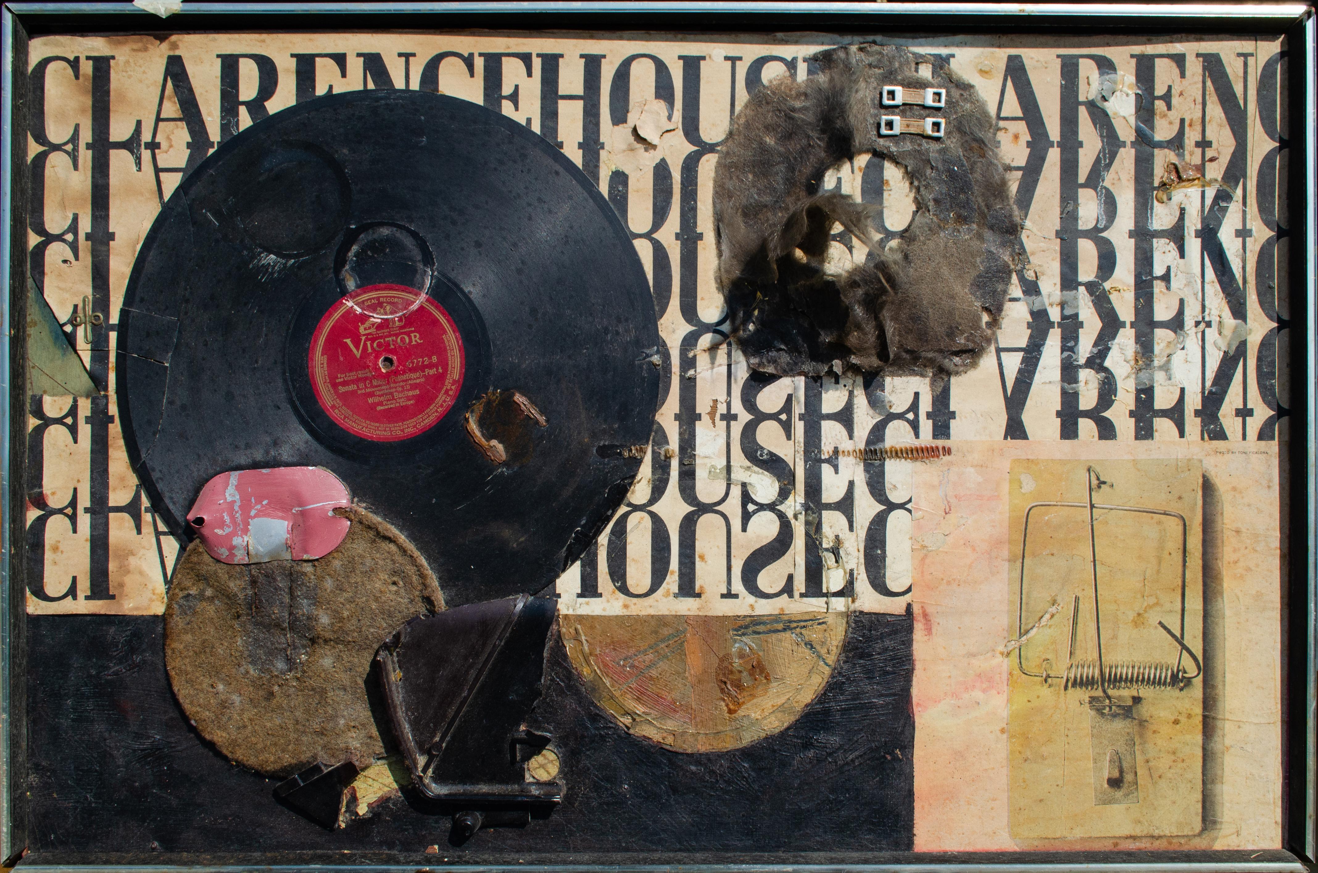 Myrtle Todes (American)
Construction Go, c. 1960-65
Mixed media
19 x 29 3/4 x 1 1/2 in.
Art Institute of Chicago Sixty-Eighth Annual Exhibition by Artists of Chicago and Vicinity, 1965, submission label verso

This edgy punk-rock assemblage was