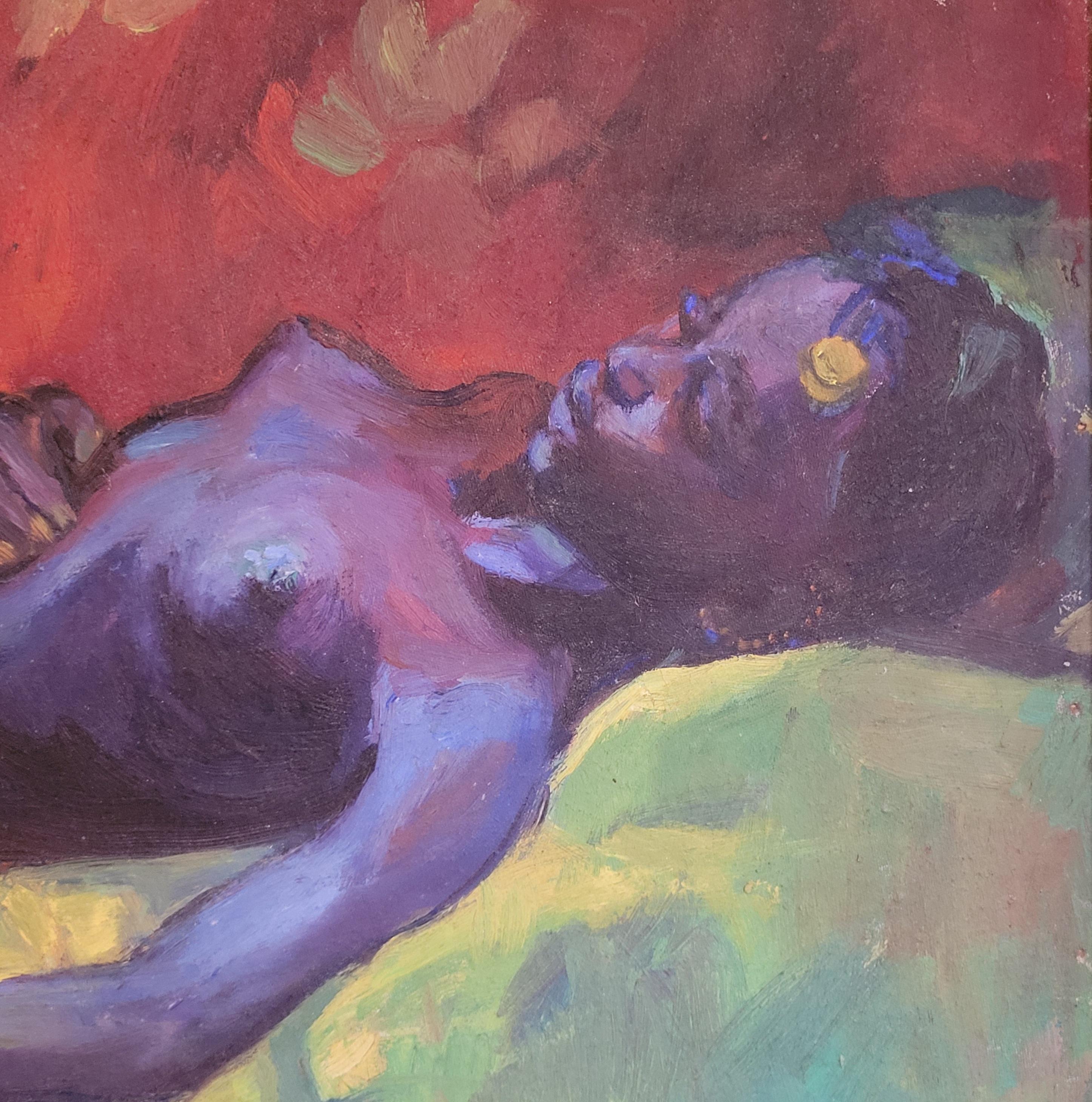 Odalisque, Matisse inspired Female Nude in Repose. - Painting by Myrto Debard
