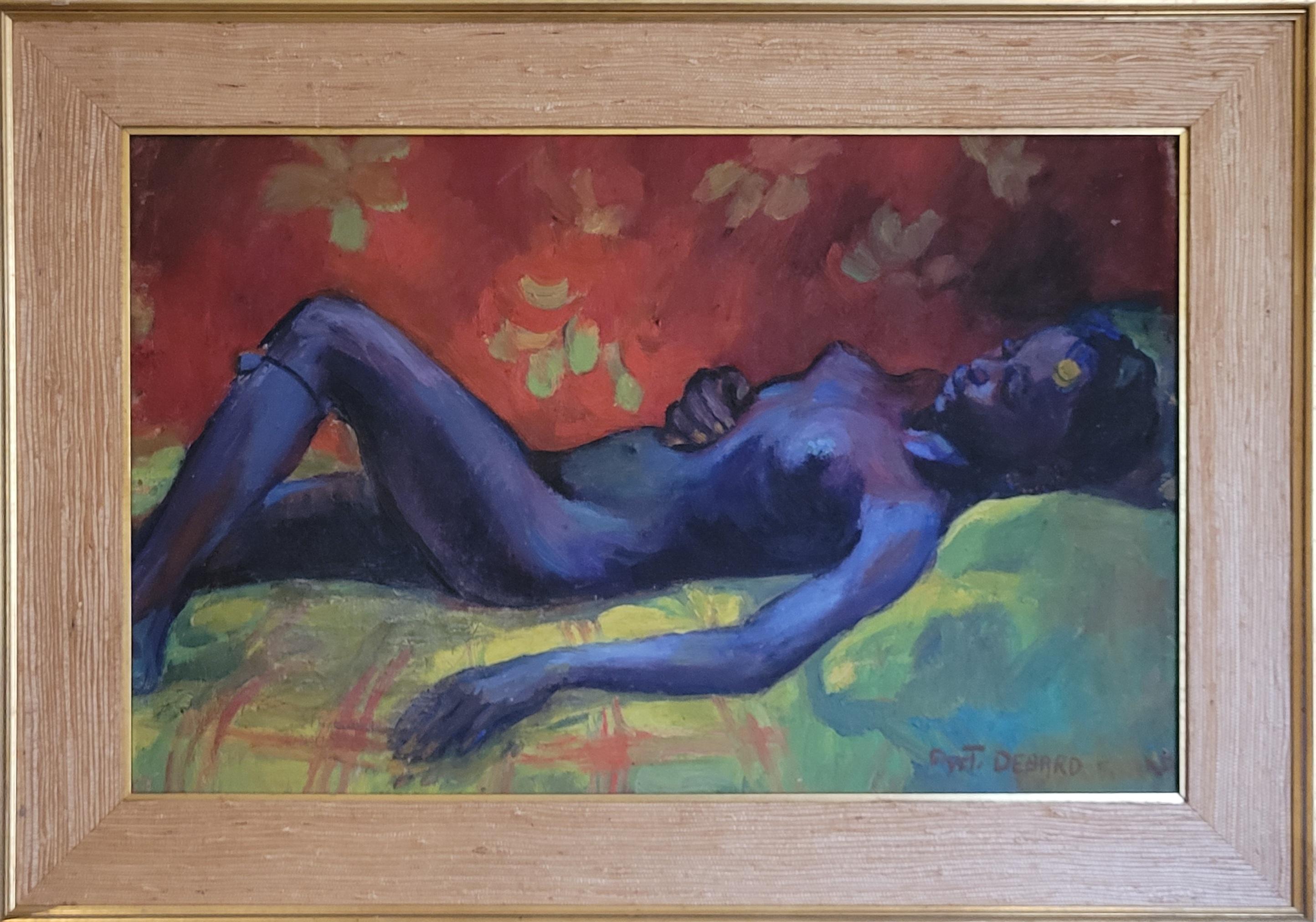 Myrto Debard Figurative Painting - Odalisque, Matisse inspired Female Nude in Repose.
