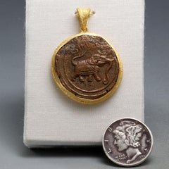 Mysore Kingdom, India 1700's Bronze Elephant Coin 18K gold Pendant