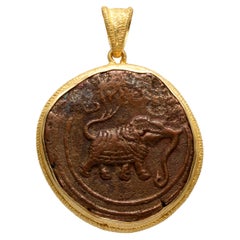 Mysore Kingdom, India 1700's Bronze Elephant Coin 18K gold Pendant