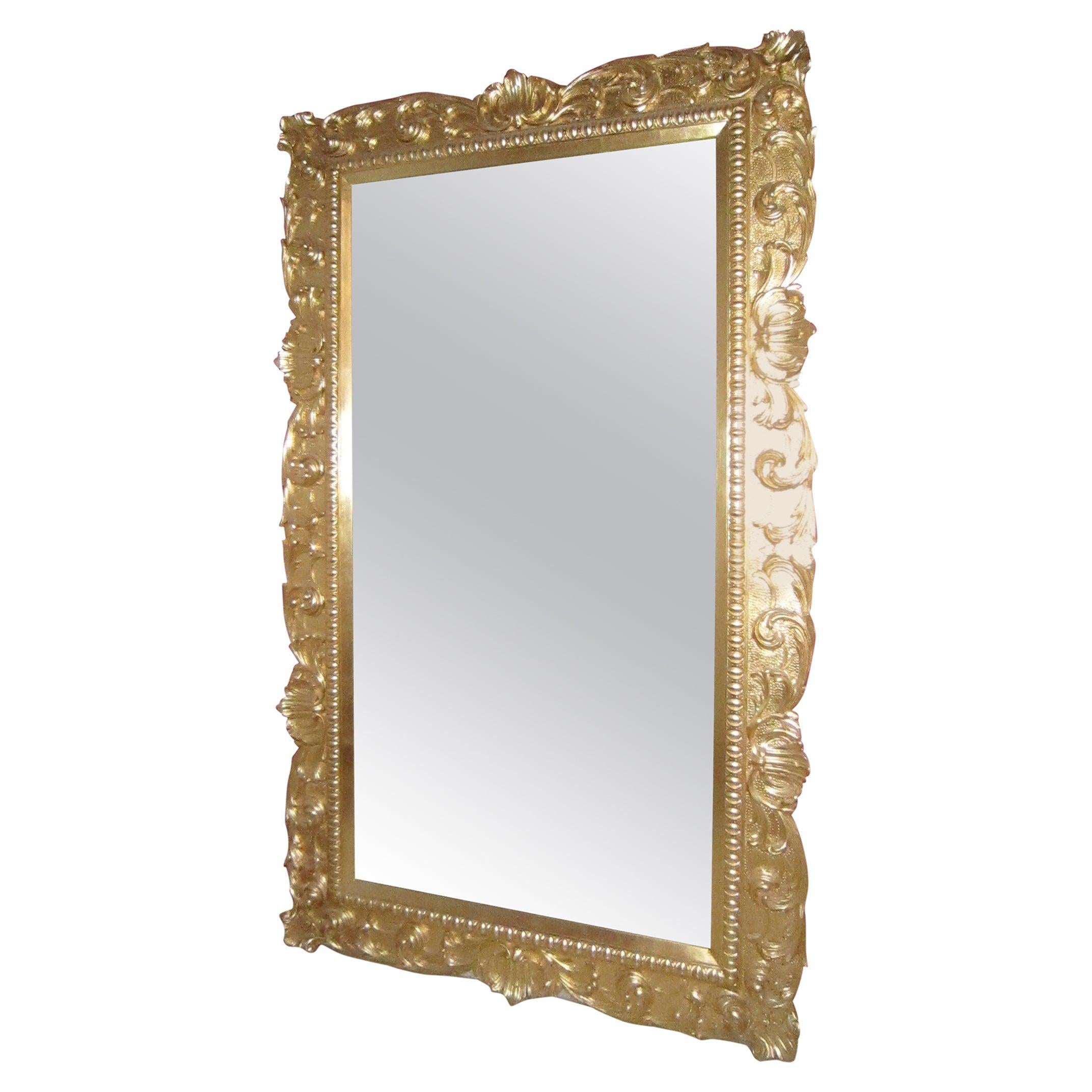 MYSTERE Gold Leaf Mirror with Baroque Hand Carved Frame For Sale