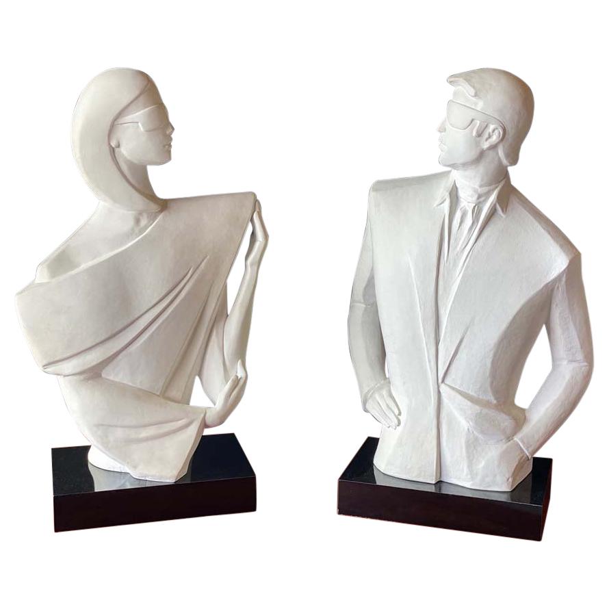 “Mysterious I & II” white sculptures by David Fischer for Austin Prod, 1980s 