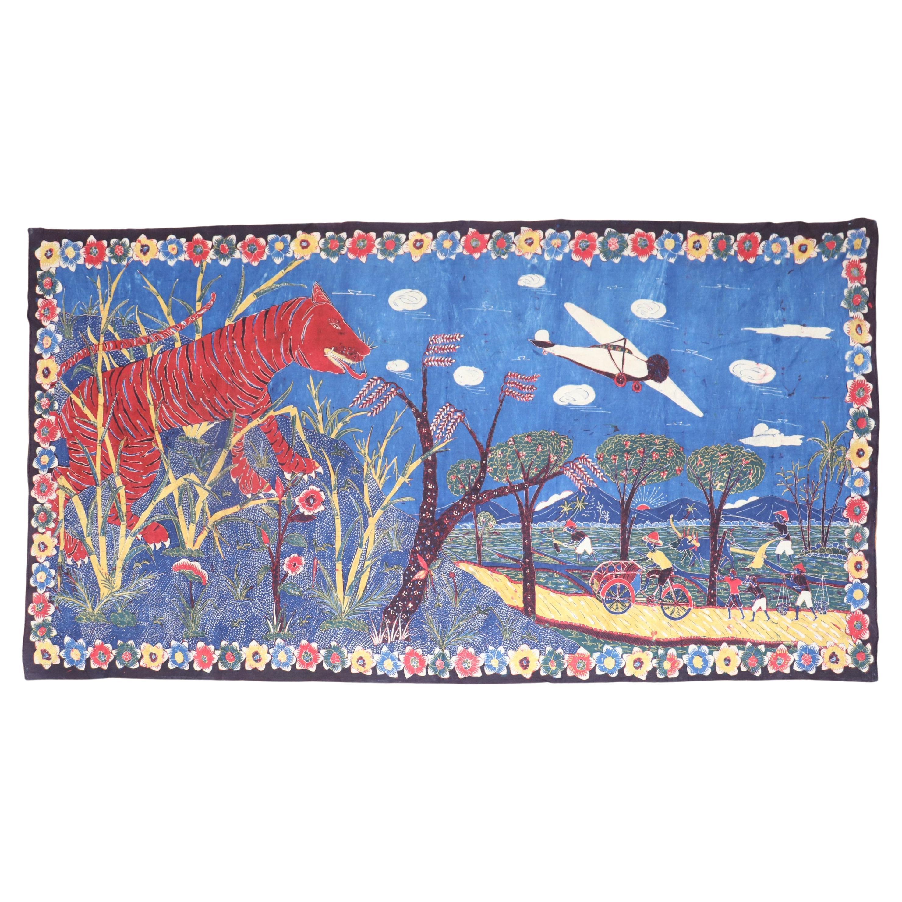 Mysterious Indonesian Animal Batik Textile For Sale