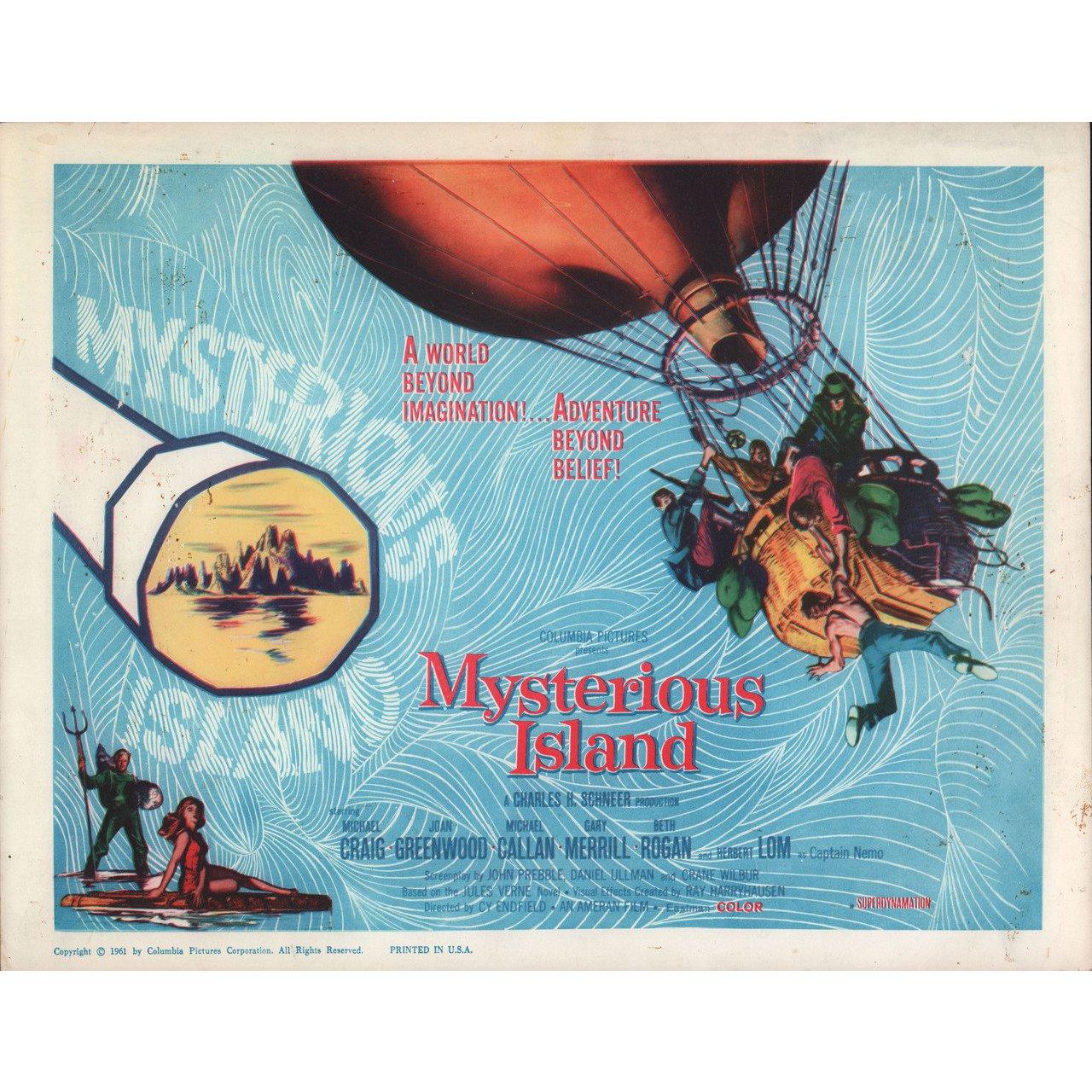 Original 1961 U.S. title card for the film “Mysterious Island” directed by Cy Endfield / Ray Harryhausen with Michael Craig / Joan Greenwood / Michael Callan / Gary Merrill. Very good-fine condition, glue on back does not affect front. Please note: