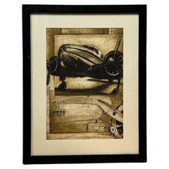 "Mysterious Plane" Sepia Lithograph