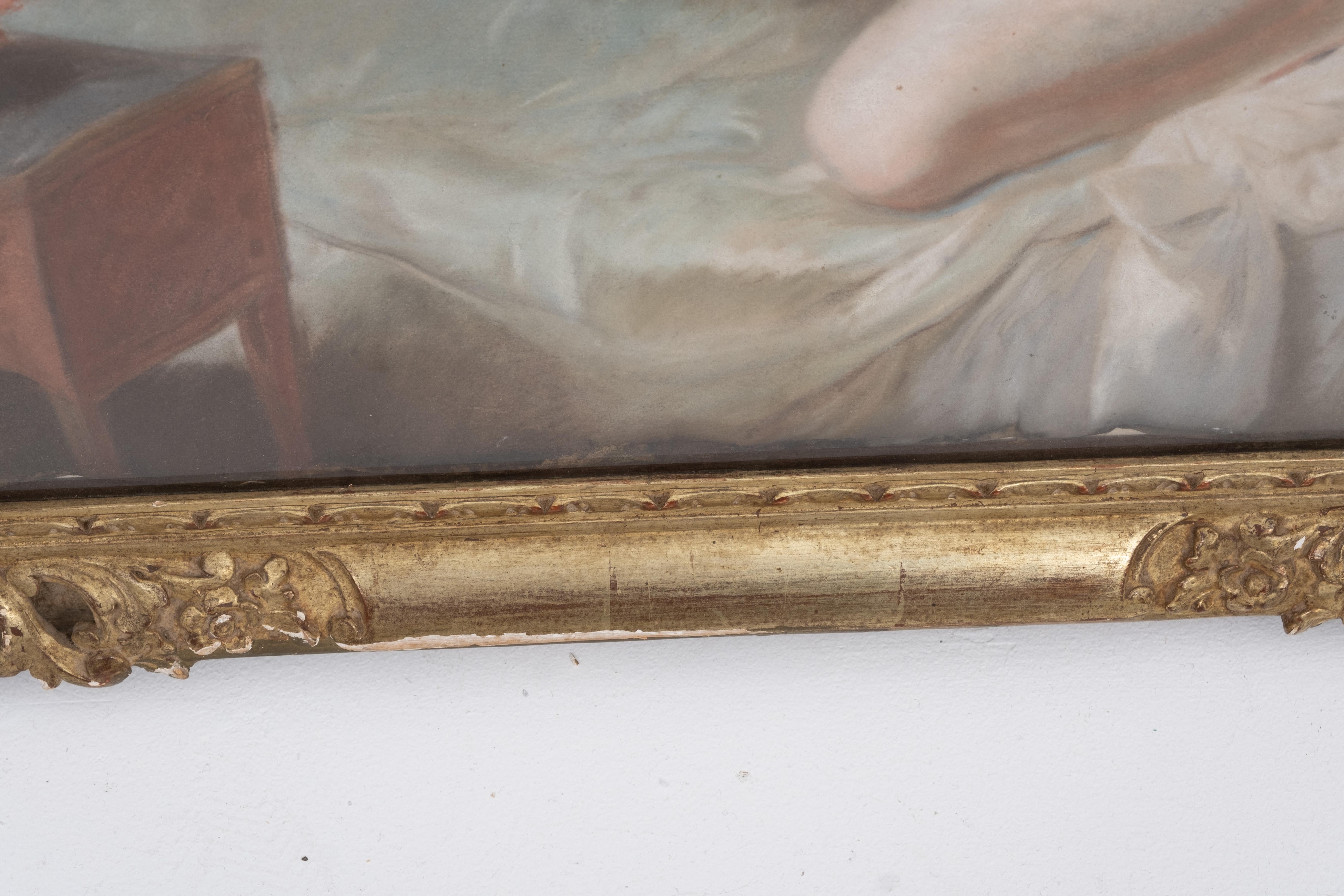 Mystery Artist, French School 'La Toilette intime' Pastel on Vellum Painting In Good Condition For Sale In Kingston, NY