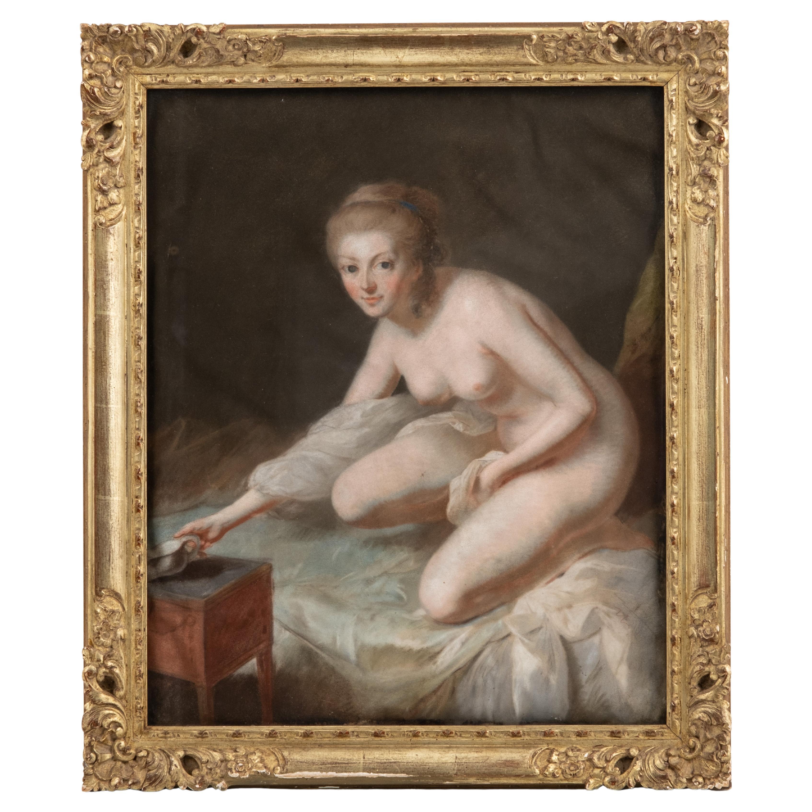Mystery Artist, French School 'La Toilette intime' Pastel on Vellum Painting