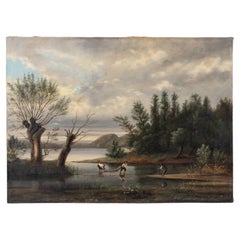 Mystery Artist, French Signed Oil on Canvas Painting Depicting Fishermen