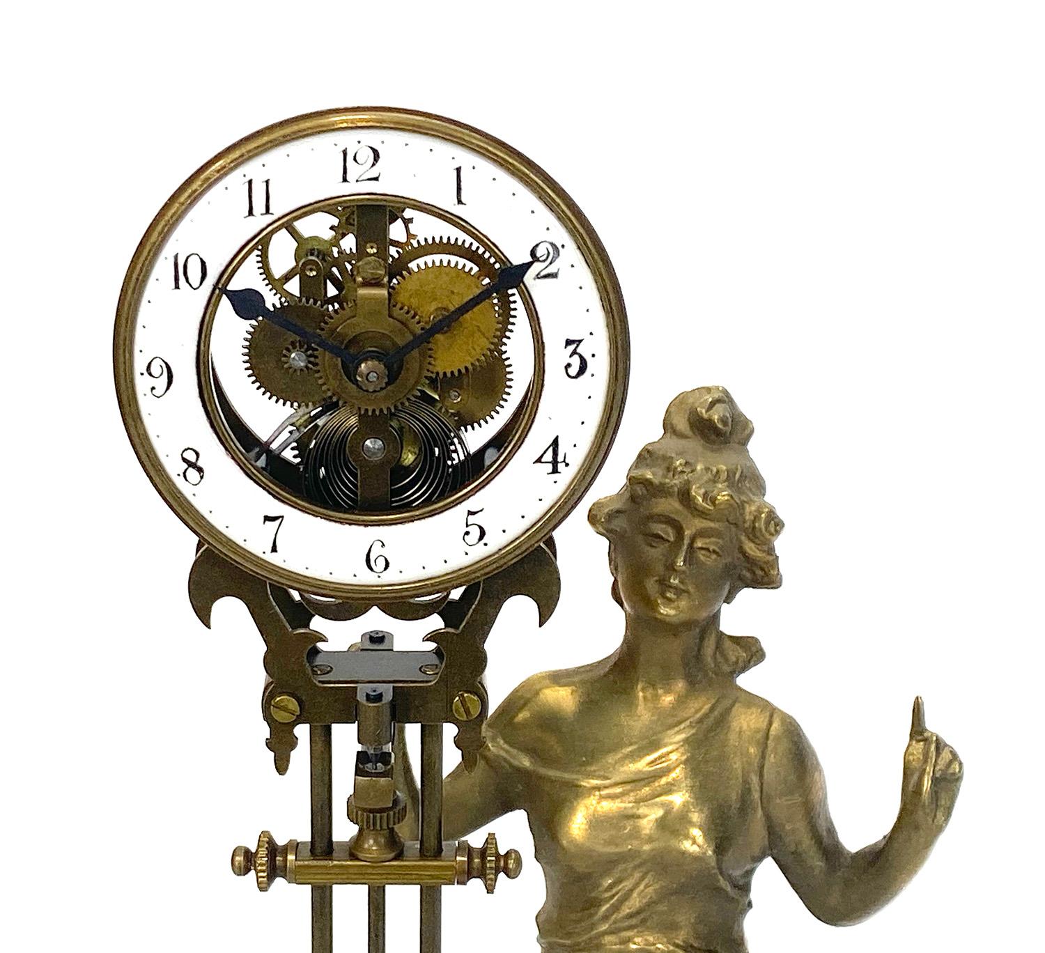 antique clock with girl on swing