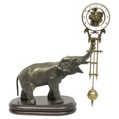 Mystery Brass Elephant Figure Swinging Clock with 8 Day Skeleton Movement