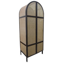 Mystery Cabinet, Contemporary Wardrobe in Woven Cane and Black Lacquer Frame