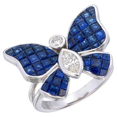 Mystery Invisible set Blue sapphire & diamonds on a butterfly ring