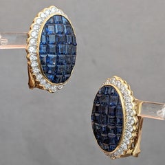 Mystery Invisible Set Sapphire and Diamond Drop Earrings, 18k Gold