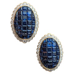 Mystery Invisible Set Sapphire and Diamond Drop Earrings, 18k Gold