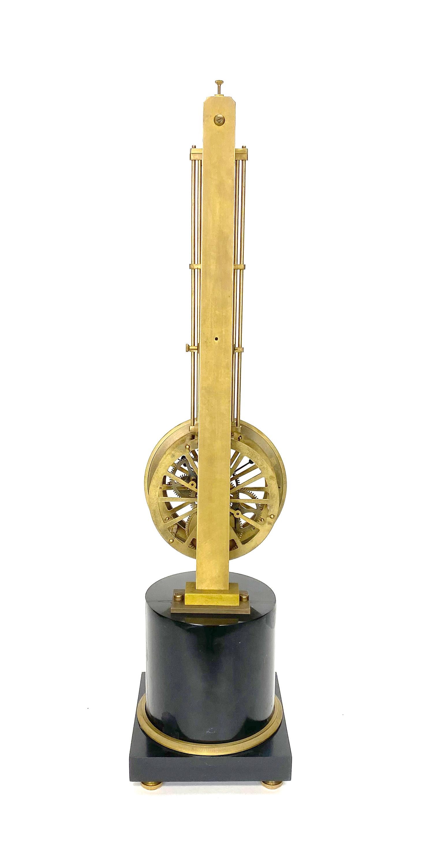Contemporary Mystery Pinwheel Upside Down Skeleton Hanging Swinging Clock with Marble Base For Sale