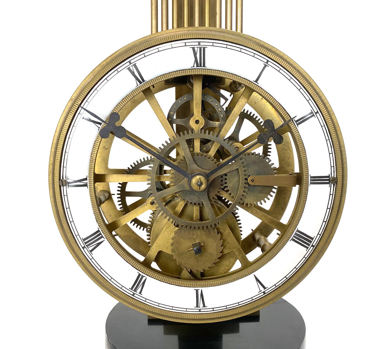 Contemporary Mystery Pinwheel Upside Down Skeleton Hanging Swinging Clock with Marble Base