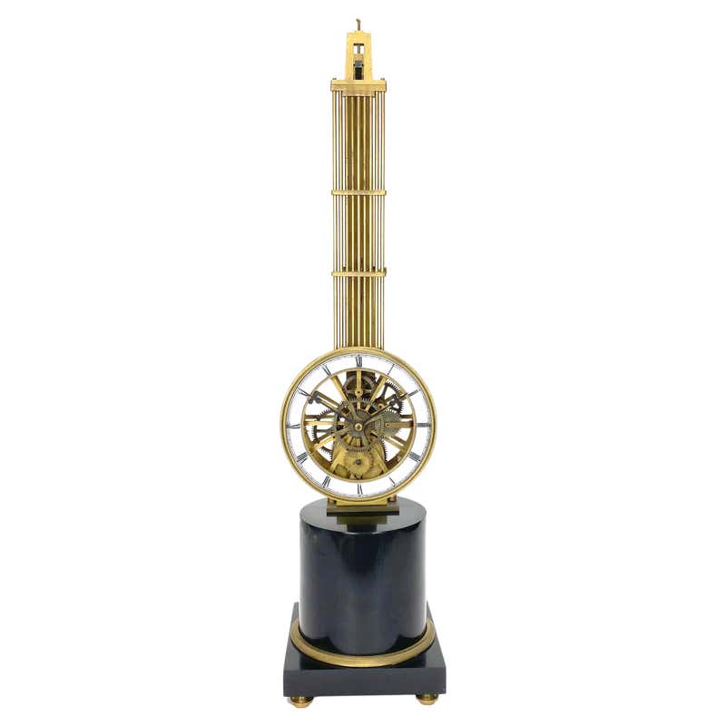 French Thin Glass Pinwheel Escapement Big Wheel Marble Base Skeleton ...