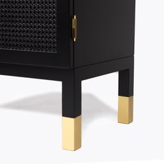 Mystery Rattan Cabinet, Contemporary Storage Unit in Woven Cane and Solid Wood