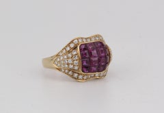 Mystery Set 2.25 Carat Ruby Diamond 18k Gold Ring Size 6.25