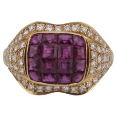 Mystery Set 2.25 Carat Ruby Diamond 18k Gold Ring Size 6.25