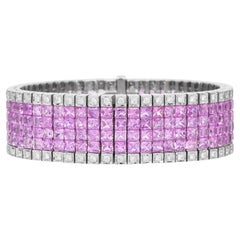 Mystery-Set Pink Sapphire & Diamond 45.80cts Wide 18K Gold Bracelet
