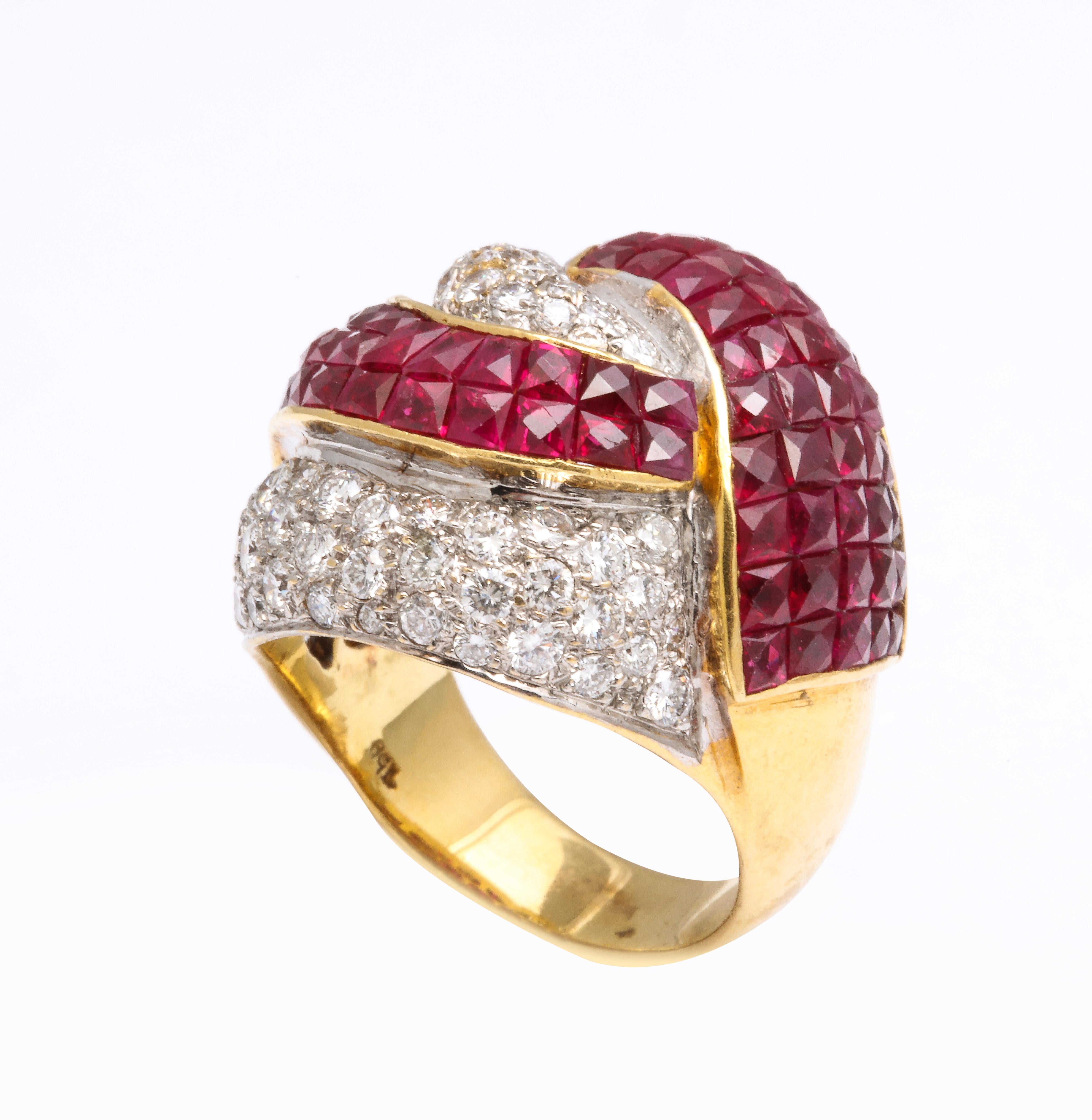 Mystery Set Ruby and Diamond Bombe Cocktail Ring For Sale 1