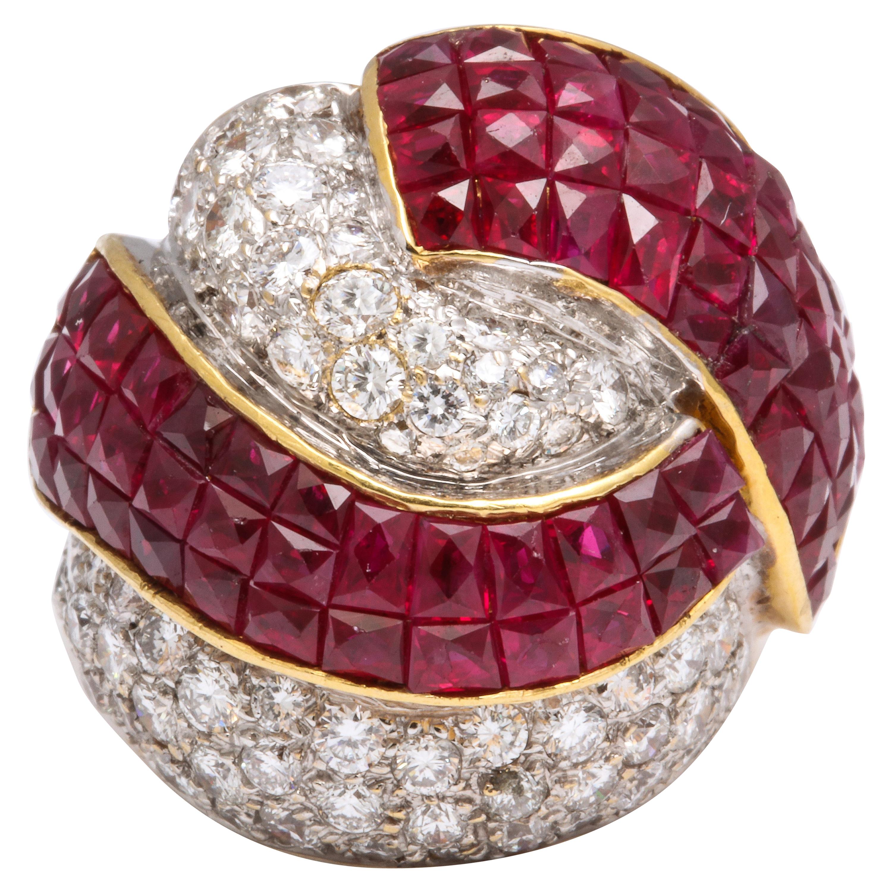Mystery Set Ruby and Diamond Bombe Cocktail Ring
