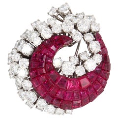 Vintage Mystery Set Ruby and Diamond Brooch by Schilling