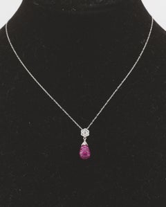 Mystery Set Ruby Diamond 18k White Gold Pendant Necklace