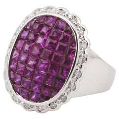 Anello Mystery Set Rubino Diamante Oro Bianco 18k Misura 6