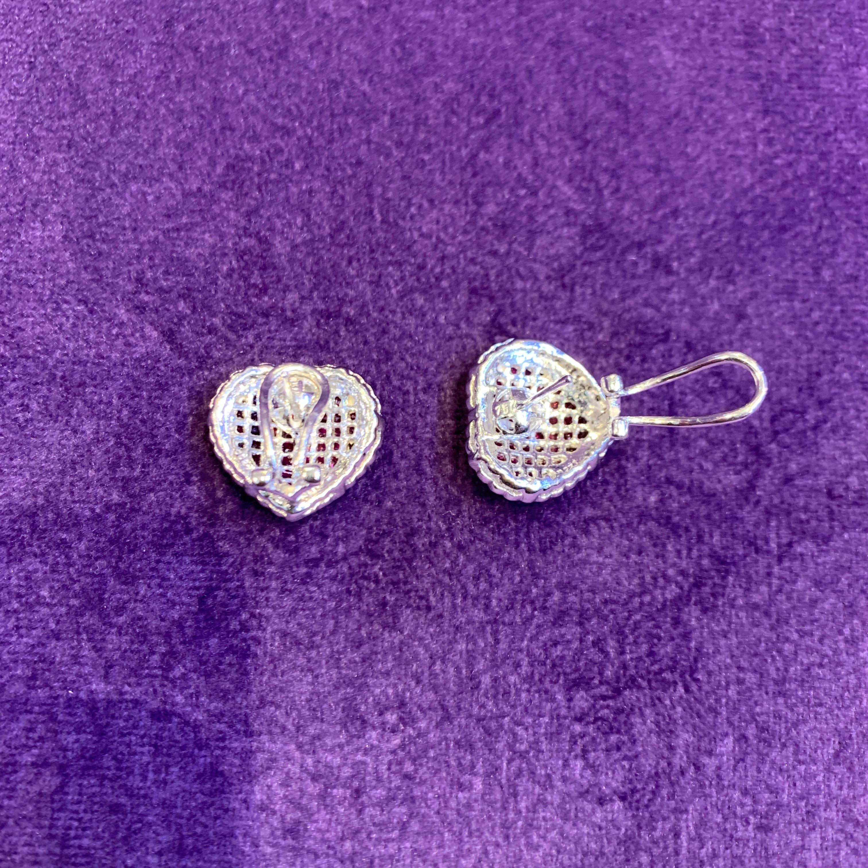 Mystery Set Ruby & Diamond Heart Earrings For Sale 1