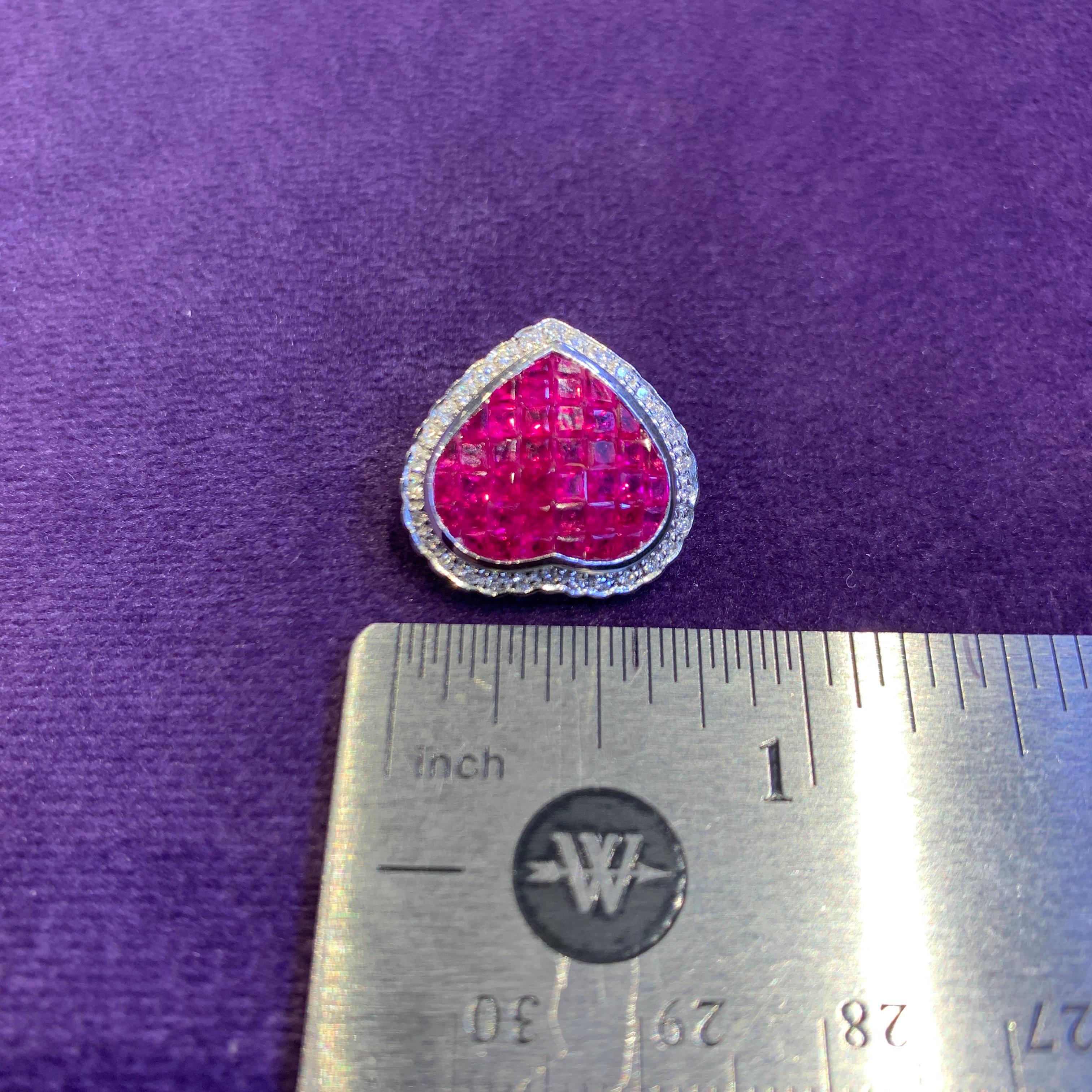 Mystery Set Ruby & Diamond Heart Earrings For Sale 3